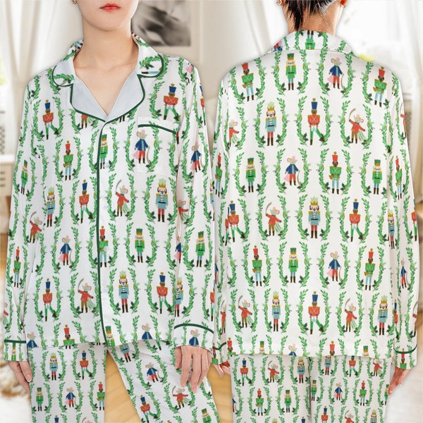 Christmas Nutcracker Pajama Set, Nutcracker Satin Pajamas, Festive Holiday Sleepwear Set, Winter Satin Pajamas, Womens Holida