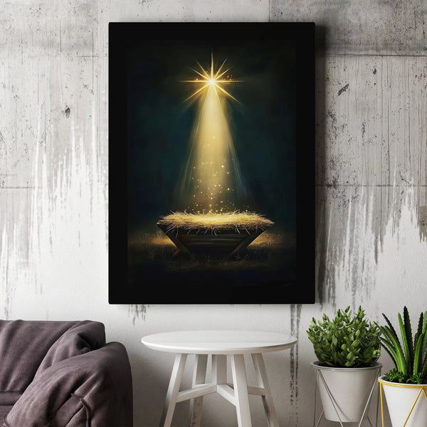 Star of Bethlehem Light Canvas Print, Nativity Manger Canvas Wall Art, Holy Family Jesus Canvas Decor, Religious Christmas Wa