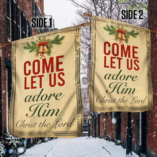 Religious Nativity Yard Flag, Come Let Us Adore Him Christmas Garden Flag, Double-Sided Winter Lawn Flag, Holiday Decor