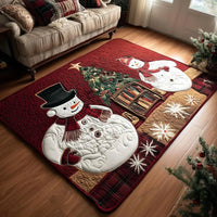 Festive Tree Holiday Floor Rug, Red Snowman Christmas Area Rug, Adorable Snowman Carpet, Winter Seasonal Accent Rug, Christmas Home Decor Present