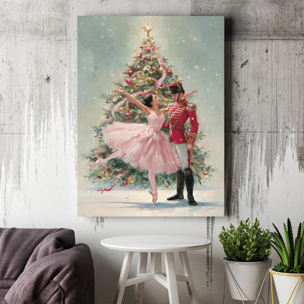 Vintage Nutcracker Soldier Canvas, Nutcracker Ballet Canvas Print, Ballerina Dance Canvas Wall Art, Holiday Christmas Decor, 