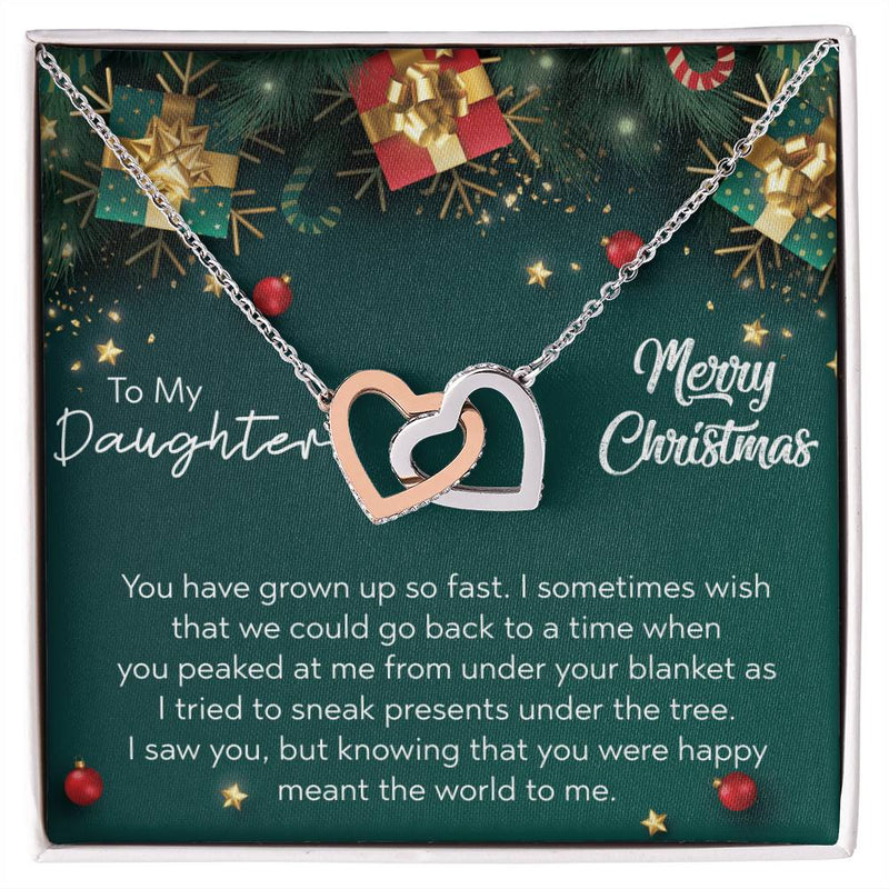 CZ Embellished Heart Pendant Necklace, To My Daughter Interlocking Hearts Necklace, Surgical Steel Heart Jewelry, Christmas Present Daughter