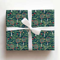 Racket and Ornament Gift Wrap, Tennis Christmas Wrapping Paper, Festive Sports Holiday Wrapping Paper, Tennis Player Xmas Gift Wrap Roll