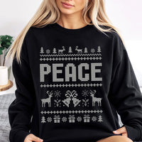 Reindeer Snowflake Holiday Sweater, Peace Ugly Christmas Sweatshirt, Matching Xmas Crewneck, Adorable Winter Graphic Pullover