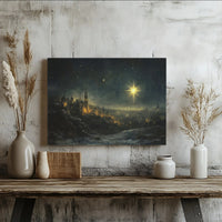 Snowy City Night Christmas Canvas Print, Star of Bethlehem Canvas Art, Religious Holiday Wall Decor Canvas, Winter Christian Home Decor