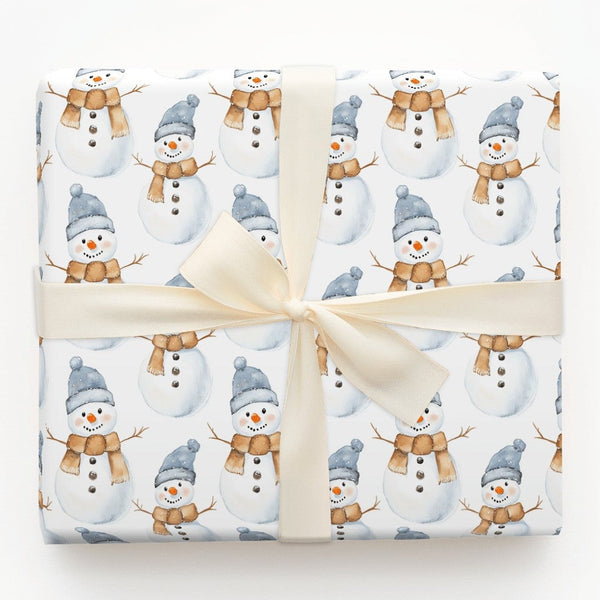 Adorable Winter Holiday Gift Wrap, Watercolor Snowman Wrapping Paper, Festive Snowmen Christmas Wrapping Paper, Comfy Seasona