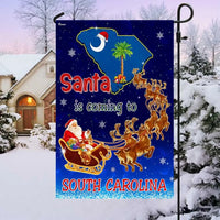 Santa Is Coming SC Flag, South Carolina Christmas Garden Flag, Double Sided Palmetto Holiday Garden Flag, Festive Southern Yard Decor