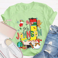Custom Name Snowman Shirt, Personalized Christmas T-Shirt, Colorful Font Holiday Graphic Tee, Personalized Family Christmas T-Shirt Present