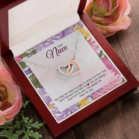 Rose Gold CZ Heart Pendant, Niece Interlocking Hearts Necklace, Polished Surgical Steel Necklace, Sentimental Birthday Christmas Present