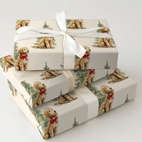 Watercolor Dog with Red Bow Gift Wrap, Goldendoodle Christmas Wrapping Paper, Holiday Puppy Wrapping Paper, Dog Lover Present Packaging Roll