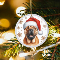 Santa Hat Shar Pei Ceramic Ornament, Shar Pei Dog Christmas Ornament, Puppy Holiday Ornament, Adorable Dog Lover Xmas Tree Keepsake Present