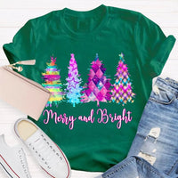 Colorful Tie-Dye Holiday T-Shirt, Merry and Bright Christmas Tree Shirt, Retro Christmas Graphic Tee, Festive Holiday Season Shirt