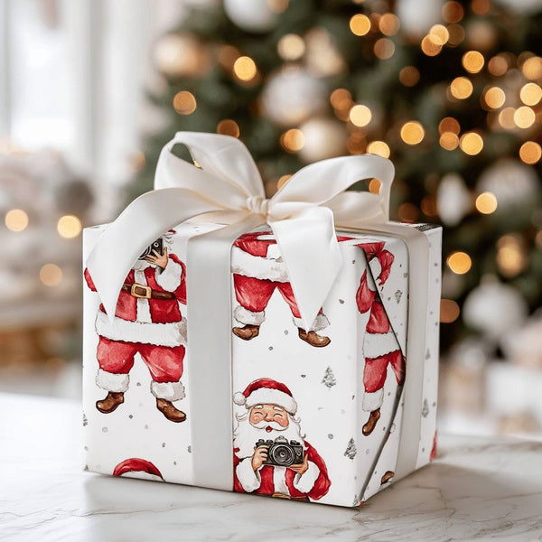 Vintage Camera Christmas Gift Wrap, Photographer Santa Claus Wrapping Paper, Whimsical Holiday Wrapping Paper, Photo Xmas Wra