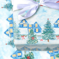 Watercolor Winter Gift Wrap, Snowy Village Wrapping Paper, Christmas Village Wrapping Paper Roll, Holiday Landscape Festive Present Paper