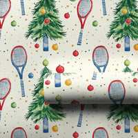 Watercolor Racket Holiday Gift Wrap, Tennis Christmas Tree Wrapping Paper, Tennis Player Xmas Wrapping Paper, Coach Present