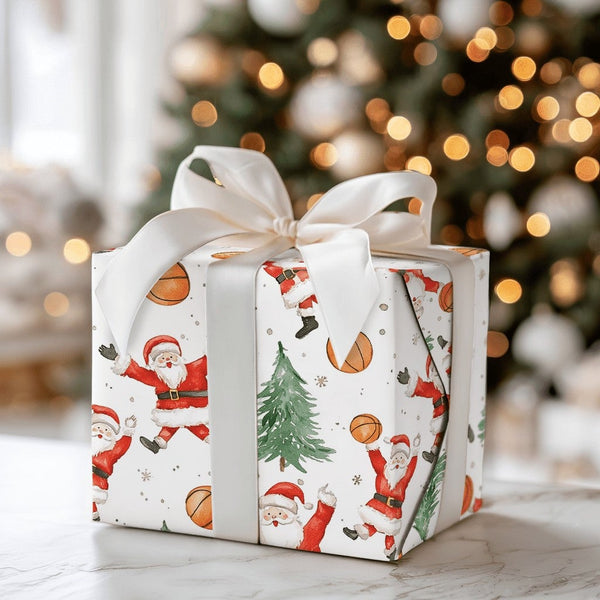 Sports Christmas Gift Wrap, Basketball Santa Wrapping Paper, Watercolor Basketball Holiday Wrapping Paper, Athlete Xmas Gift 