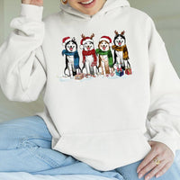 Adorable Siberian Husky Reindeer Hoodie, Husky Christmas Hoodie, Dog Lover Xmas Sweatshirt, Humorous Puppy Dog Graphic Hooded Pullover