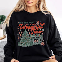 Retro Christmas Tree Sweatshirt, Most Wonderful Time Sweatshirt, Comfy Fireplace Holiday Sweatshirt, Vintage Xmas Tree Crewneck, Holiday Present