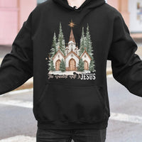 Watercolor Christmas Church Hooded Sweatshirt, The Greatest Present Is Jesus Hoodie, Religious Christian Faith Pullover, Nativity Xmas Hoodie