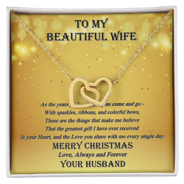 Two Heart Pendant Necklace, Interlocking Hearts Necklace for Wife, Romantic CZ Crystal Jewelry, Meaningful Christmas Present 