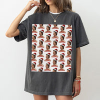 Christmas Graphic Shirt, Retro Santa Hat Pattern T-Shirt, Festive Santa Claus Holiday Tee, Adorable Vintage Christmas Pattern T-Shirt, Xmas Present
