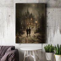 Snowy Christmas Night Canvas Art, Gothic Victorian Mansion Canvas Print, Winter Landscape Canvas Decor, Dark Cottagecore Housewarming Present