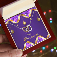CZ Crystal Heart Pendant, Interlocking Hearts Necklace, Romantic Christmas Necklace, Double Heart Jewelry for Women, Holiday Heart Necklace
