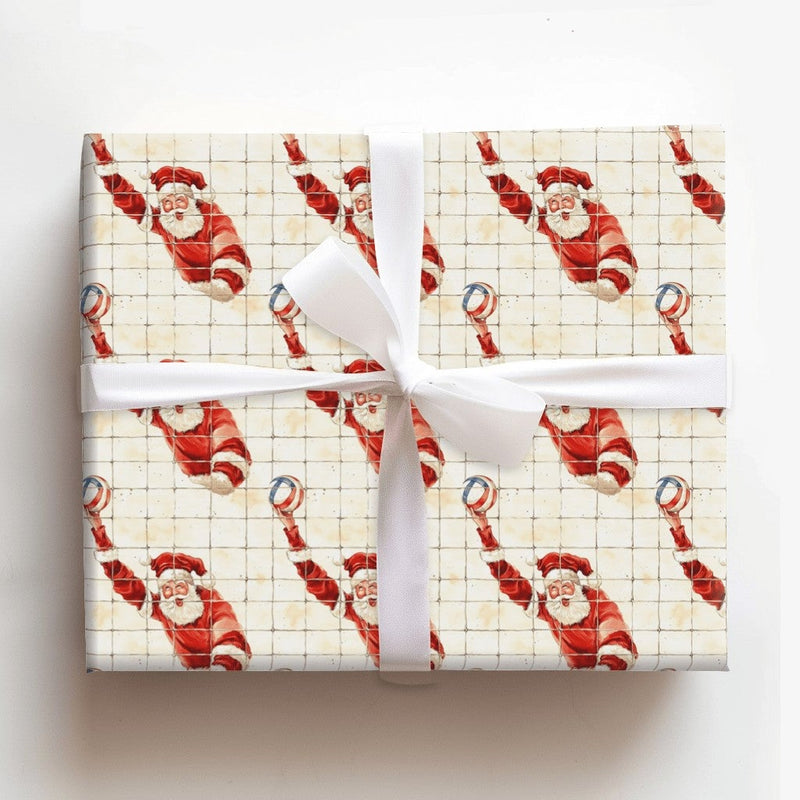 Sports Santa Net Gift Wrap, Spiking Santa Volleyball Wrapping Paper, Humorous Volleyball Player Christmas Present Wrap, Holiday Athlete Paper