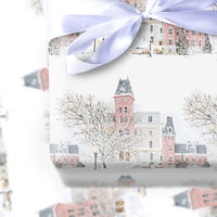 Vintage Christmas Village Gift Wrap, Snowy Winter Town Wrapping Paper, Yellow Car Holiday Wrapping Paper, Festive Winter Wrapping Paper