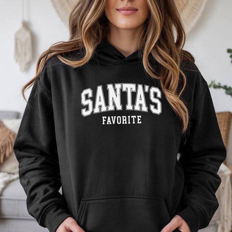 Distressed Varsity Christmas Pullover, Santa's Favorite Hoodie, Collegiate Holiday Hooded Sweatshirt, Adorable Comfy Festive Xmas Present