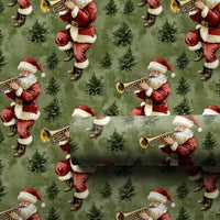 Musical Christmas Wrapping Paper Roll, Vintage Santa Trumpet Wrapping Paper, Sage Green Retro Gift Wrap, Musician Holiday Wrapping Paper