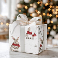 Watercolor Rabbit in Scarf Gift Wrap, Winter Bunny Wrapping Paper, Adorable Christmas Wrapping Paper, Snowy Holiday Present Gift Wrap Roll