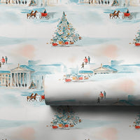 Winter City Christmas Gift Wrap, Horse Drawn Carriage Wrapping Paper, Watercolor Holiday Wrapping Paper, Vintage Festive Wrapping Paper