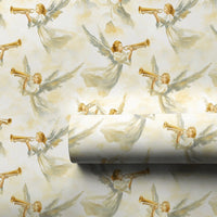 Golden Trumpet Angels Gift Wrap, Watercolor Angel Wrapping Paper, Religious Spiritual Wrapping Paper, Christmas Baptism Present Gift Wrap