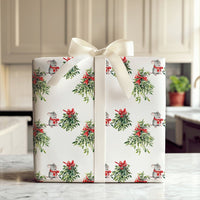 Watercolor Mistletoe and Red Bow Gift Wrap, Christmas Mouse Wrapping Paper, Adorable Winter Animal Wrapping Paper, Festive Holiday Gift Wrap