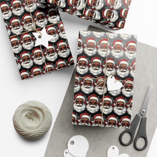African American Santa with Sunglasses Gift Wrap, Black Santa Wrapping Paper, Cool Santa Christmas Wrapping Paper, Festive Ho