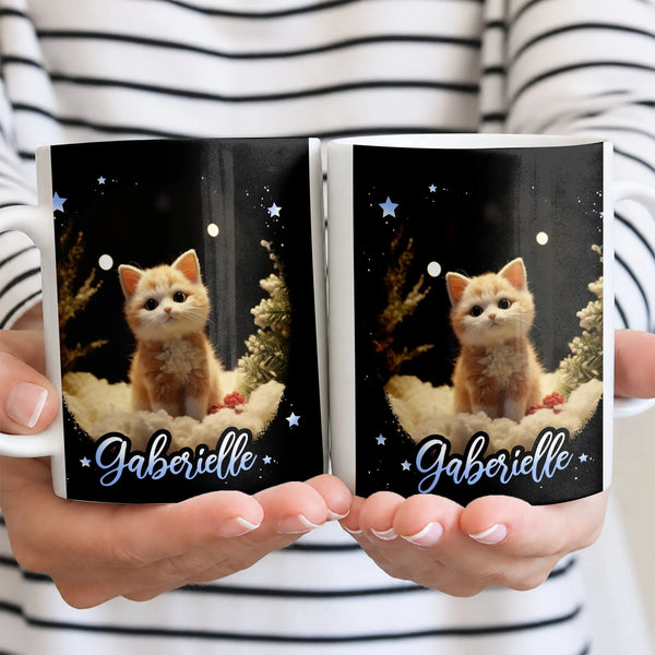 Kitten in Snowy Winter Scene Coffee Mug, Adorable Ginger Cat Christmas Mug, Comfy Holiday Ceramic Cup, Xmas Present for Cat L