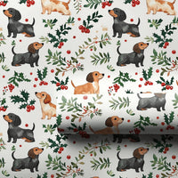Dog Holiday Gift Wrap, Dachshund Christmas Wrapping Paper, Adorable Puppy Present Paper, Festive Holly Berry Present Wrap, Dog Lover Xmas Decor