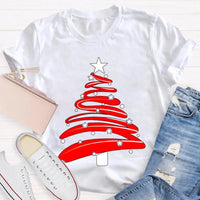 Festive Holiday Season Graphic Tee, Red Christmas Tree Stars Graphic Shirt, Merry Christmas Tree T-Shirt, Winter Holiday Party Apparel