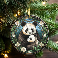 Mama and Baby Panda Ornament, Stained Glass Panda Christmas Ornament, Animal Lover Ceramic Ornament, Adorable Wildlife Holiday Tree Decor Present