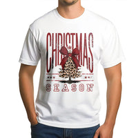 Holiday Bow Graphic Tee, Leopard Print Christmas Tree T-Shirt, Adorable Christmas Season Shirt, Festive Winter Tee, Holiday Present for Women