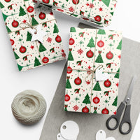 Festive Ornaments Holiday Gift Wrap Roll, Christmas Tree Wrapping Paper, Vintage Xmas Present Paper, Winter Holiday Wrapping Paper