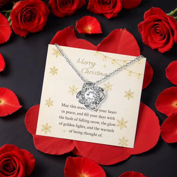 Gold Finish Knot Pendant, Sparkling CZ Love Knot Necklace, Elegant Love Knot Necklace, Christmas Jewelry Present for Her with