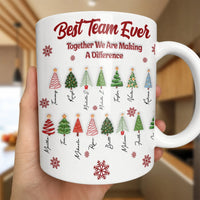 Custom Team Names Tree Holiday Coffee Cup, Best Team Ever Christmas Mug, Xmas Coworker Office Party Mug, Ceramic Present for Staff