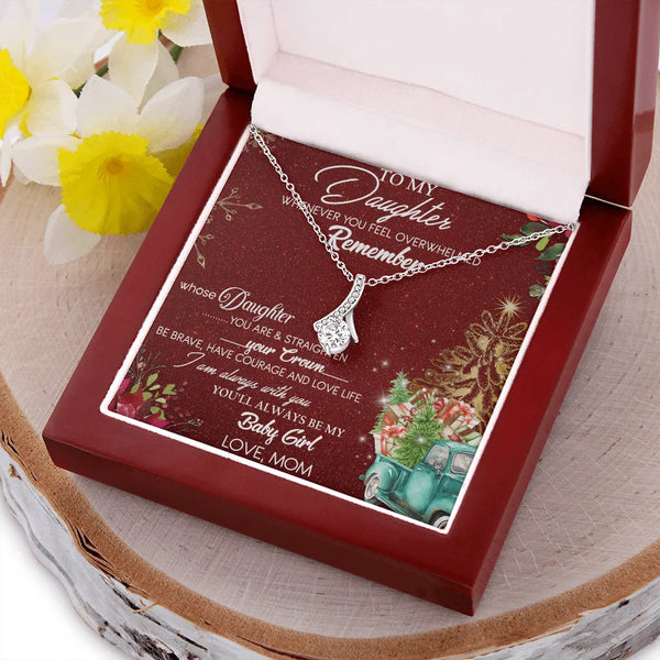 CZ Holiday Ribbon Pendant, To My Daughter Christmas Necklace, 14k White Gold Stainless Steel Jewelry, Meaningful Xmas Present