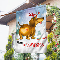 Humorous Weiner Dog Holiday Yard Flag, Dachshund Christmas Garden Flag Merry Kiss My Ass, Double-Sided Xmas Outdoor Lawn Decor