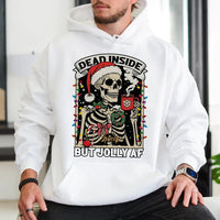 Skeleton Christmas Hoodie, Dead Inside but Jolly AF Hoodie, Coffee Lover Holiday Sweatshirt, Sarcastic Xmas Hoodie, Festive Present for Her