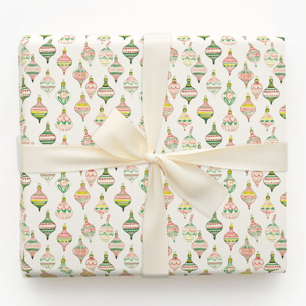 Watercolor Holiday Baubles Gift Wrap, Vintage Christmas Ornaments Wrapping Paper, Retro Festive Wrapping Paper, Nostalgic Xma