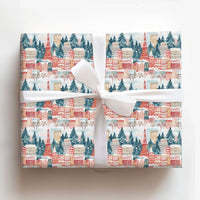 Red Tokyo Tower Gift Wrap, Snowy Tokyo Cityscape Wrapping Paper, Watercolor Winter Holiday Gift Wrap Roll, Japan Christmas Wrapping Paper