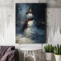 Whimsical Holiday Canvas Print, Adorable Snowman Winter Canvas Wall Art, Snowy Landscape Canvas Wall Decor, Christmas Scene Wall Art, Xmas Present